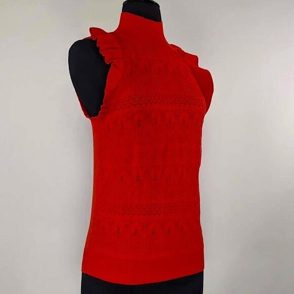 🆕 RED RUFFLE Knit TOP Tank Sweater Vest Who What Wear L NEW NWT - Picture 8 of 12